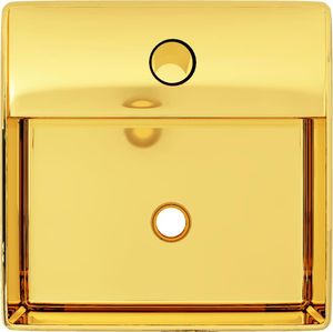 Umywalka vidaXL Umywalka z otworem na baterię, 38x30x11,5 cm, ceramiczna, złota 3