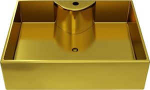Umywalka vidaXL Umywalka z otworem na baterię, 48x37x13.5cm, ceramiczna, złota (143486) 1