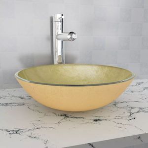 Umywalka vidaXL Umywalka z hartowanego szkła 42 cm, kolor złota 1