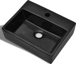 Umywalka vidaXL Ceramiczna umywalka z otworem na kran prostokątna czarna 2