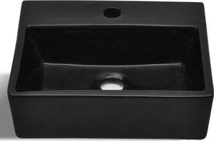 Umywalka vidaXL Ceramiczna umywalka z otworem na kran prostokątna czarna 3