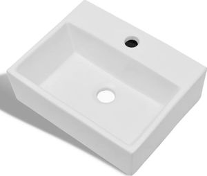 Umywalka vidaXL Ceramiczna umywalka z otworem na kran, prostokątna, biała 2