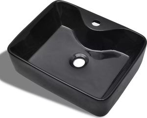 Umywalka vidaXL Ceramiczna umywalka z otworem na kran prostokątna czarna 2