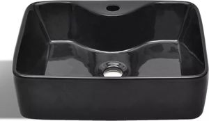 Umywalka vidaXL Ceramiczna umywalka z otworem na kran prostokątna czarna 3