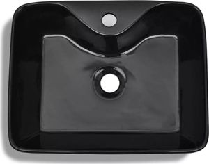 Umywalka vidaXL Ceramiczna umywalka z otworem na kran prostokątna czarna 5