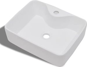 Umywalka vidaXL Ceramiczna umywalka z otworem na kran, prostokątna, biała 2