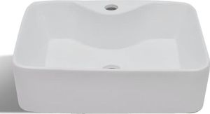 Umywalka vidaXL Ceramiczna umywalka z otworem na kran, prostokątna, biała 3