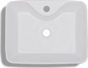 Umywalka vidaXL Ceramiczna umywalka z otworem na kran, prostokątna, biała 5
