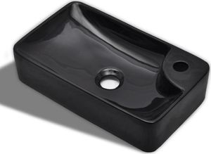 Umywalka vidaXL Ceramiczna umywalka z otworem na kran czarna 2