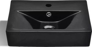 Umywalka vidaXL Umywalka prostokątna z otworem przelewowym i na kran czarna 4