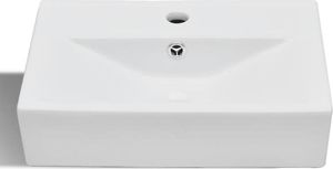 Umywalka vidaXL Prostokątna umywalka z otworem przelewowym i na kran, biała 4