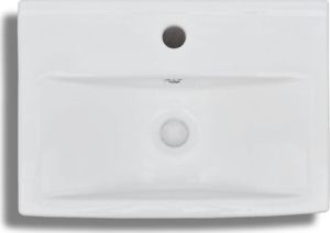 Umywalka vidaXL Prostokątna umywalka z otworem przelewowym i na kran, biała 5