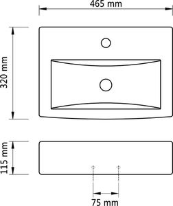 Umywalka vidaXL Prostokątna umywalka z otworem przelewowym i na kran, biała 6