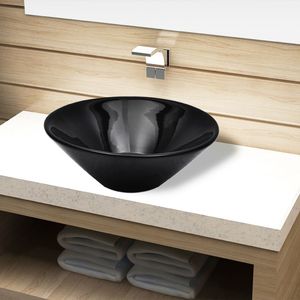 Umywalka vidaXL Umywalka łazienkowa, ceramiczna, czarna, okrągła 1
