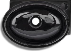 Umywalka vidaXL Okrągła umywalka z otworem przelewowym i na kran, czarna 4