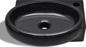 Umywalka vidaXL Okrągła umywalka z otworem przelewowym i na kran, czarna 5