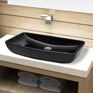 Umywalka vidaXL Zlew łazienkowy, ceramiczny, czarny, prostokątny 1