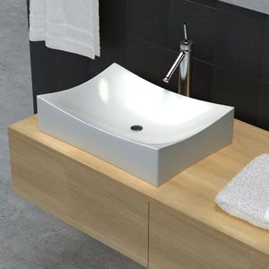 Umywalka vidaXL Umywalka łazienkowa, biała porcelana nietypowy kształt 1