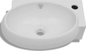 Umywalka vidaXL Ceramiczna umywalka z otworem przelewowym i na kran, biała 3