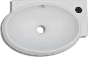 Umywalka vidaXL Ceramiczna umywalka z otworem przelewowym i na kran, biała 4