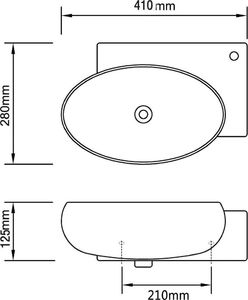 Umywalka vidaXL Ceramiczna umywalka z otworem przelewowym i na kran, biała 7