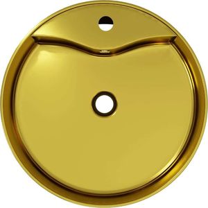 Umywalka vidaXL Umywalka z przelewem, 46,5 x 15,5 cm, ceramiczna, złota 4