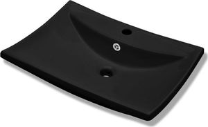 Umywalka vidaXL Umywalka prostokątna z otworem przelewowym i na baterię, czarna 2