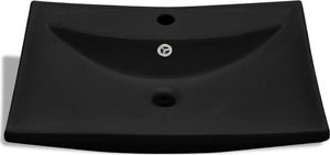 Umywalka vidaXL Umywalka prostokątna z otworem przelewowym i na baterię, czarna 4