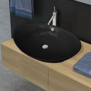 Umywalka vidaXL Luksusowa owalna umywalka z otworem przelewowym, czarna 1