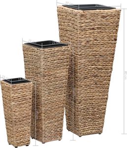 vidaXL Donice ogrodowe, 3 szt., hiacynt wodny, brązowe 8