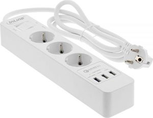 Listwa zasilająca InLine przeciwprzepięciowa 3 gniazda 1.5 m biała (16491) 2