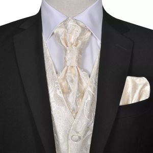 vidaXL Męska kamizelka ślubna ze wzorem z krawatką i chusteczką rozm. 48 Krem 1