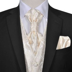 vidaXL Męska kamizelka ślubna ze wzorem z krawatką i chusteczką rozm. 50 Krem 1