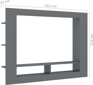 vidaXL Szafka TV, wysoki połysk, szara, 152x22x113 cm, płyta wiórowa 6