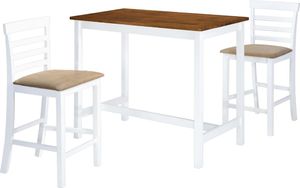 vidaXL Stół barowy i 2 krzesła, lite drewno, kolor brązowy i biały 1