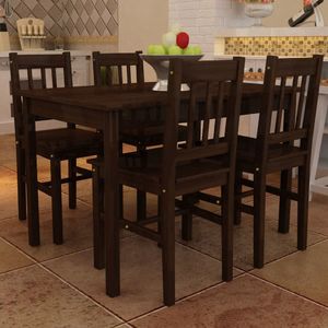 vidaXL Drewniany zestaw - 4 krzesła i stolik, brązowy 1