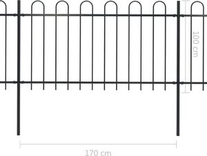 vidaXL Ogrodzenie z zaokrąglonymi końcami, stalowe, 3,4 x 1 m, czarne 5