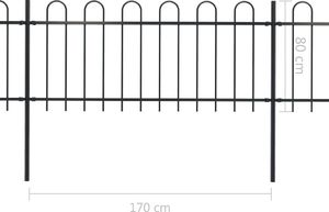 vidaXL Ogrodzenie z zaokrąglonymi końcami, stalowe, 3,4x0,8 m, czarne 5