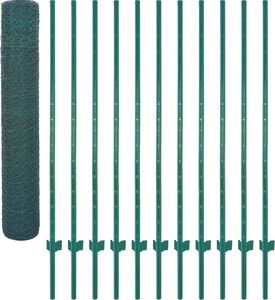 vidaXL Siatka ogrodzeniowa ze słupkami, stal, 25 x 1,5 m, zielony 3