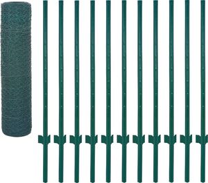 vidaXL Siatka ogrodzeniowa ze słupkami, stal, 25 x 0,5 m, zielony (144608) 3