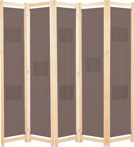vidaXL Parawan 5-panelowy, brązowy, 200 x 170 x 4 cm, tkanina 1
