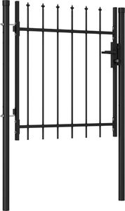 vidaXL Brama jednoskrzydłowa z grotami, stal, 1x1 m, czarna 2
