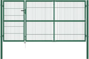vidaXL Brama ogrodzeniowa ze słupkami, 350 x 140 cm, stalowa, zielona 1