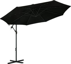 vidaXL Parasol wiszący z LED i stalowym słupkiem, 300 cm, czarny 1