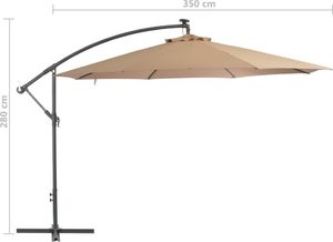 vidaXL Parasol wiszący z aluminiowym słupkiem, 350 cm, kolor taupe 8