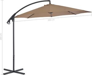 vidaXL Parasol wiszący ze stalowym słupkiem, 300 cm, kolor taupe 7