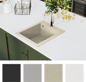 Zlewozmywak vidaXL Granitowy zlewozmywak jednokomorowy, beżowy 3