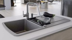 Zlewozmywak vidaXL Granitowy  dwukomorowy, szary 2