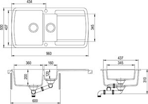 Zlewozmywak vidaXL Granitowy  dwukomorowy, szary 5