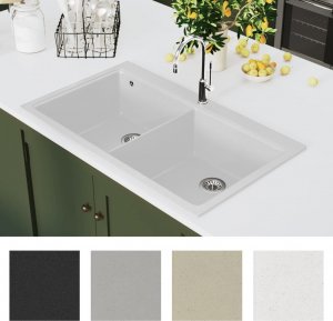 Zlewozmywak vidaXL Granitowy, dwukomorowy, kremowy zlewozmywak 2